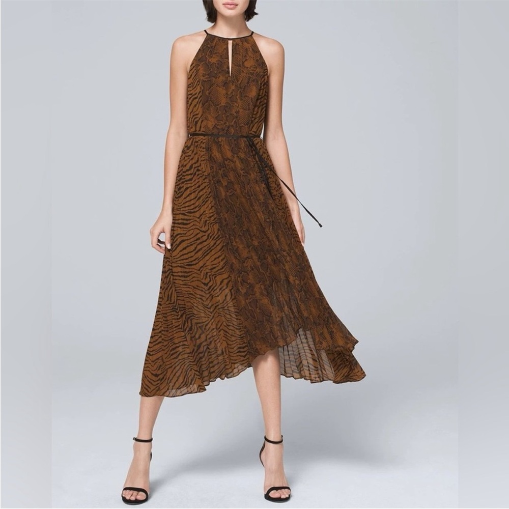 White House Black Market Brown Printed Sleeveless Midi Dress